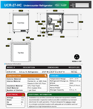 Load image into Gallery viewer, 27" Undercounter Refrigerator